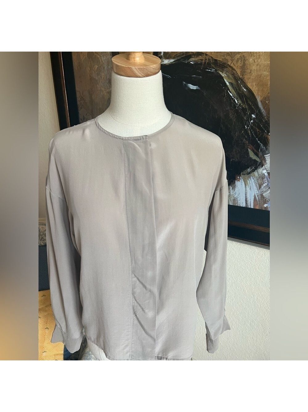 Gray Purple Silk Blouse Size S